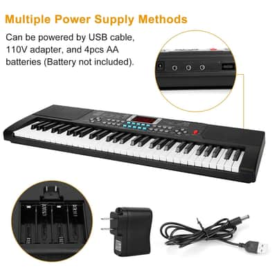 Cxxss 61 Keys Digital Music Electronic Keyboard Electric Musical Piano Instrument Kids Learning Keyboard w/ Stand Microphone-Black image 3