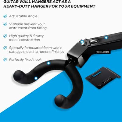 5Pcs Guitar Hanger, Heavy Duty Metal, Wall Mount, 180 Swivel Fork Design, Rubber Tips, Adjustable with Slat Adapter, for Electric Acoustic Bass Guitars and More image 4