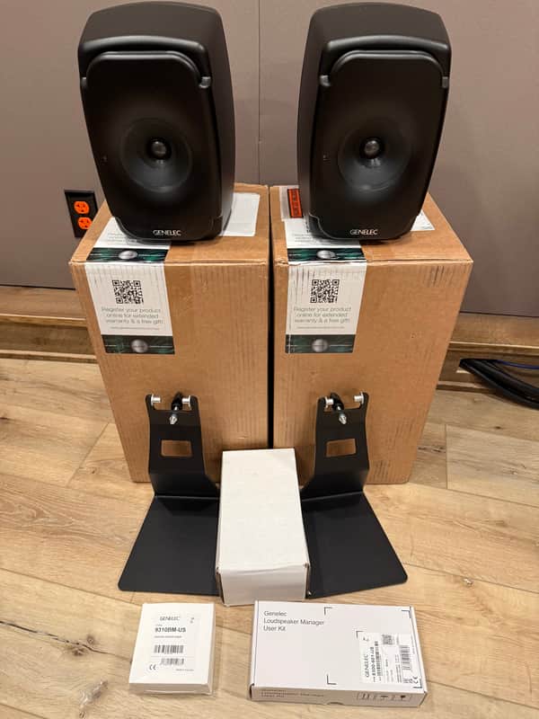 Genelec 8331A SAM 3 way Powered Coaxial Pair with Stands, GLM and volume controller - Black image 1