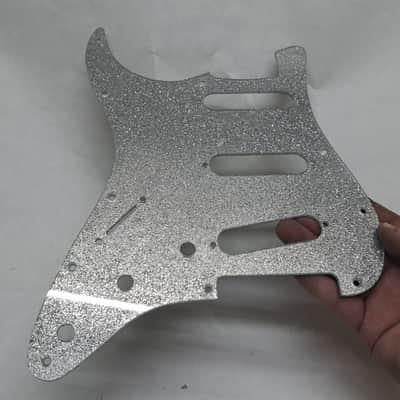 Lefty left handed Platinum Silver Sparkle Glitter Acrylic Strat Stratocaster 11 hole pickguard Fender SSS image 18