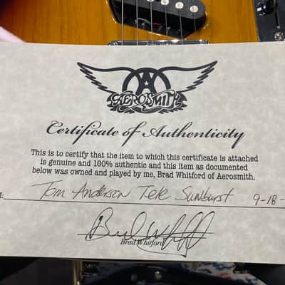 Tom Anderson Brad Whitford’s Aerosmith, Telecaster, Authenticated 1990s Sunburst image 5