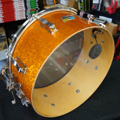 1970s USA Ludwig 6.5x14" Maple Snare Drum - Blue/Olive Badge - Gold Sparkle Wrap image 8