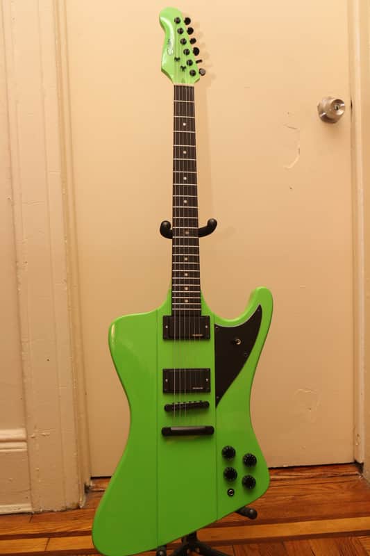 hard luck kings hard luck kings spider neon green firebird stlye electric guitar emg hz pickups 2017 image 1