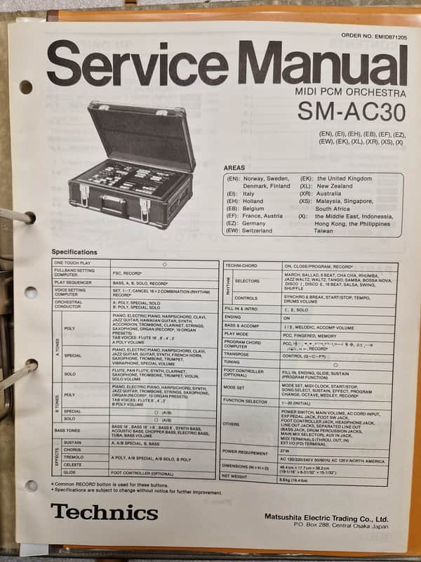 Technics SM-AC30 MIDI PCM Orchestra Service Manual Bild 1