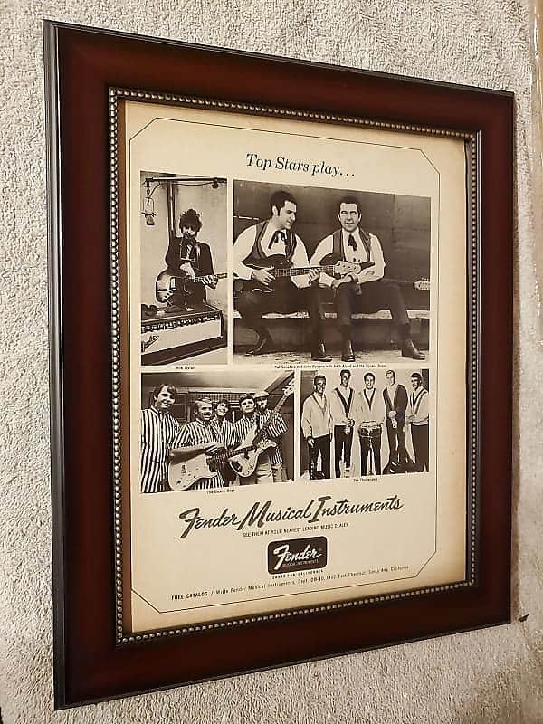 1965 Fender Promotional Ad Framed Bob Dylan, Beach Boys Original RARE image 1