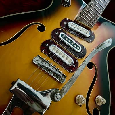c.1960s Kawai Martin GT-75 Style Hollow Body Guitar 3PU MIJ Vintage “Sunburst” image 7