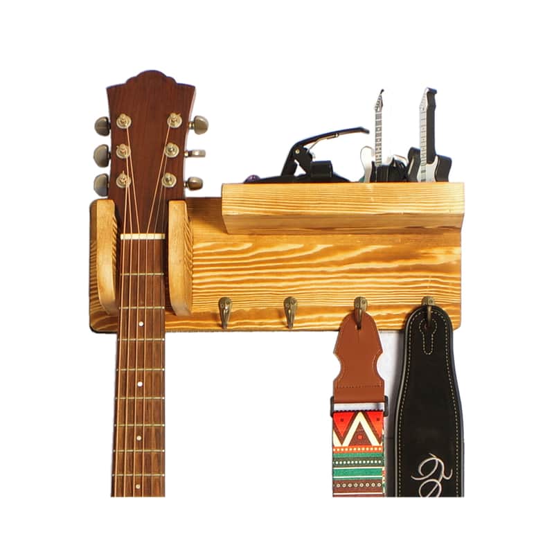Multifunctional Guitar Wall Hanger Guitar Holder  with Storage Shelf,Pick Holder,4 Hooks,price include the import duty for US buyer image 1
