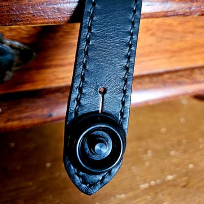 Hand Made, Hand Stitched Guitar strap "Rockatansky" in Black & Black - Vegetable Tanned Leather image 6