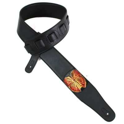Walker & Williams WW-CVG-166 Scarlet Red And Gold Glider Butterfly Design On Black Padded Strap 2021 image 1