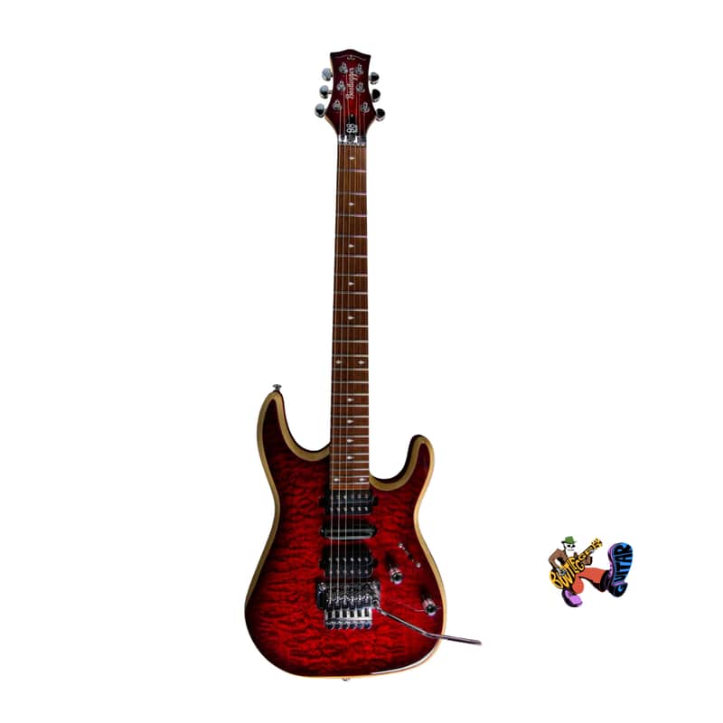 Bootlegger Guitar Royal Coil Split, HHH, Clear Deep Burgundy Quilted Maple, Double Lock Tremolo imagen 1