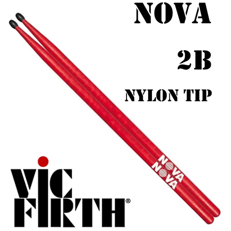 Vic Firth Nova Drumsticks Pair 2B Hickory Nylon Tip Red & Black image 1