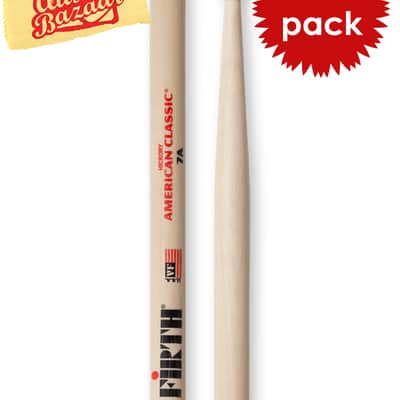 Vic Firth 7A American Classic Drum Sticks - 3 Pairs with Austin Bazaar Polishing Cloth image 1