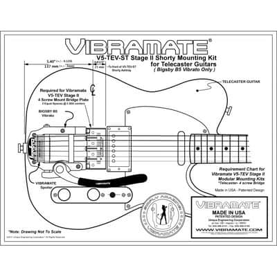 Short mount Vibramate V5-TEV stage II NO drilling Mounting kit for B5 Telecaster image 3
