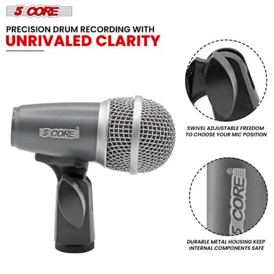 5Core Conga Mic Snare Tom Microphone Drum Kit Condenser XLR Instrument Mics GREY image 7