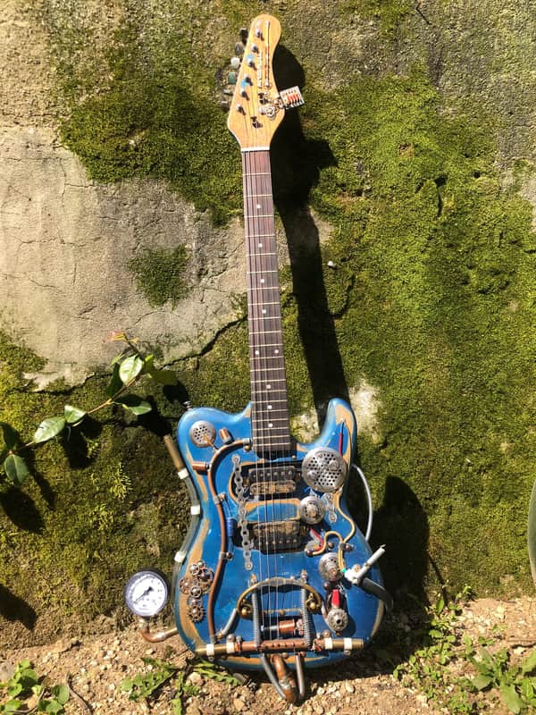handmade telecaster blue/steampunk image 1
