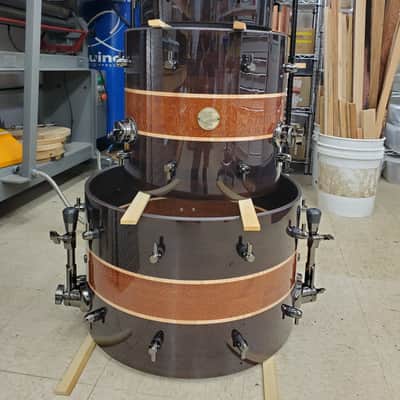 HHG Drums Wenge, Leopardwood, Curly Maple Segmented Kit  2022 Natural High Gloss Lacquer image 14