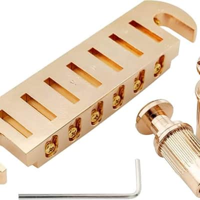 Pro 52.5mm (2-1/16 inch) String Spacing Tune-o-matic Pigtail Style Adjustable Wraparound Bridge Tailpiece for Epiphone Les Paul SG Style Electric Guitar, Gold image 2