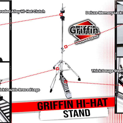 GRIFFIN Hi-Hat Stand | HiHat Cymbal Hardware Drum Pedal Holder Percussion Mount image 12