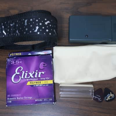 Quick I Have A Folk Gig Next Week 1 Acoustic Elixir Brand 10s Glass Slide Guitar Picks & Strap image 2