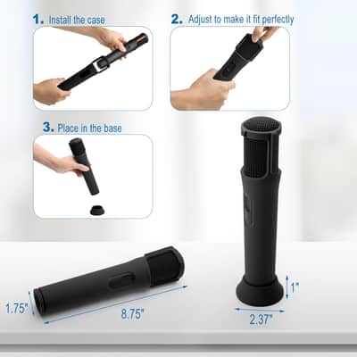 Wireless Microphone Rechargeable Battery-2 Pack, Anti-Rolling Protective Case with Base Rod Mic Sleeves Microphone Stand for Disco Stage Party TV Show (Black) image 2
