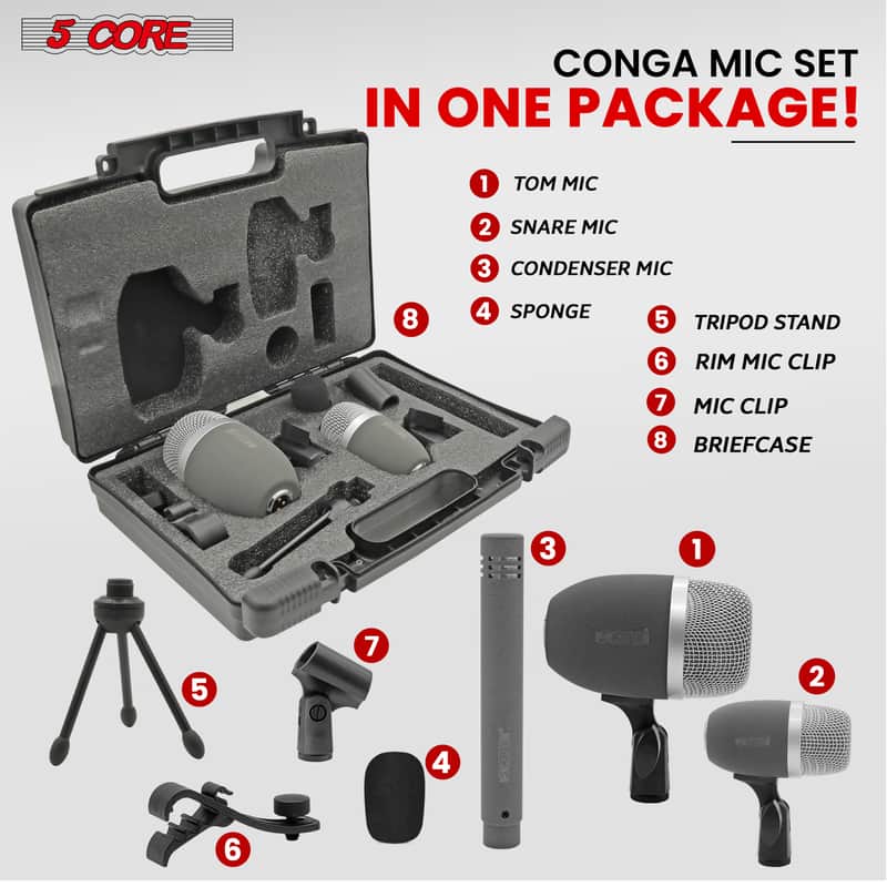 5 Core Conga Mic Snare Tom Microphone Drum Kit Condenser XLR Instrument Mics image 1