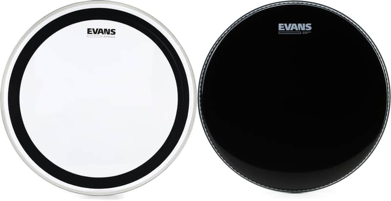 Evans EMAD2 Clear Bass Drum Batter Head - 20 inch Bundle with Evans Resonant Black Tom Head - 14 inch image 1