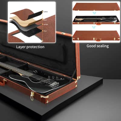 Locking Hard-Shell Electric Bass Guitar Case | Flat Brown, Plush Lined, Heavy-Duty Protection image 3
