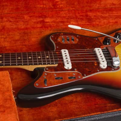 Fender  Jaguar Solid Body Electric Guitar (1965), ser. #L52721, original black tolex hard shell case. image 21
