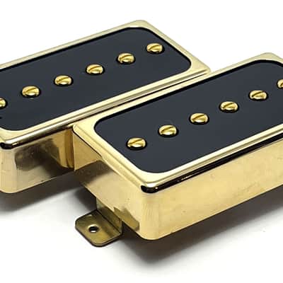 Dragonfire H90s ~ Humbucker Sized / Cased P-90 Pickup Set, Bridge + Neck ~ Gold Ring w/ Black Inlay image 3