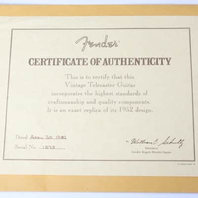 1982 Fender American Vintage '52 Telecaster 1952 Reissue Fullerton AVRI USA First Year Blackguard w/COA image 3