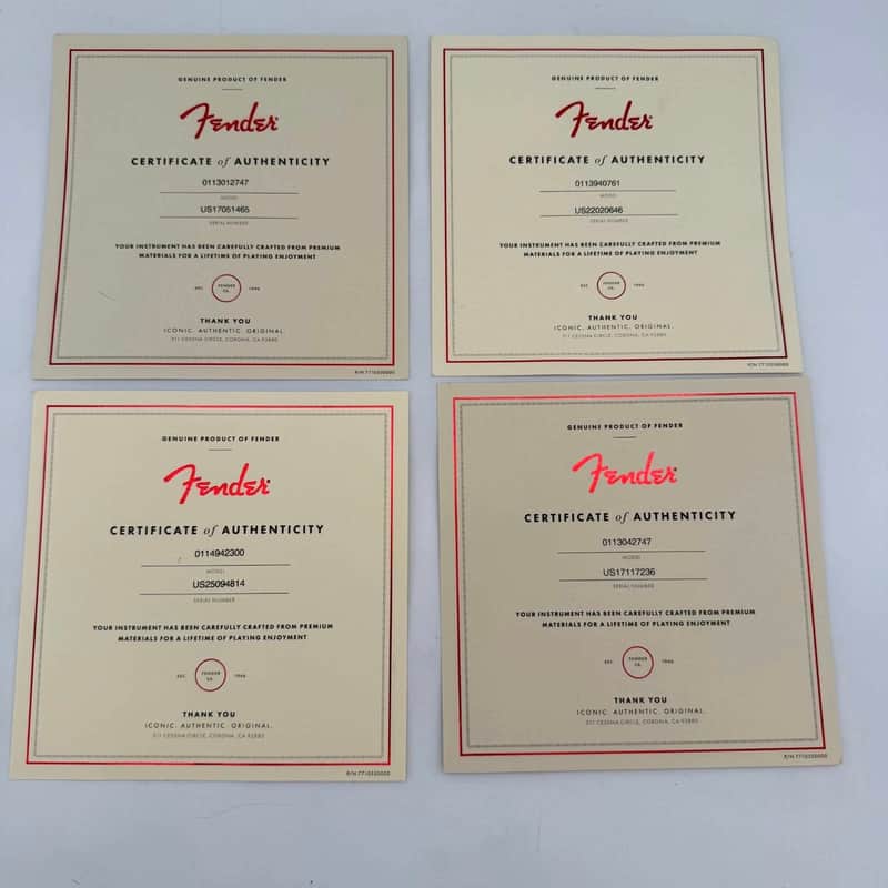 Fender Certificates of Authenticity coa Set of 4 coa701 image 1