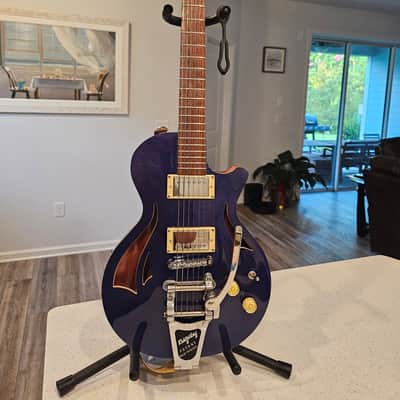 CMG (Chris Mitchell Guitars Ashlee Semi-Hollowbody 2019 - Statesboro Blue Nitrocellulose Lacquer over Flamed Maple carved top image 7