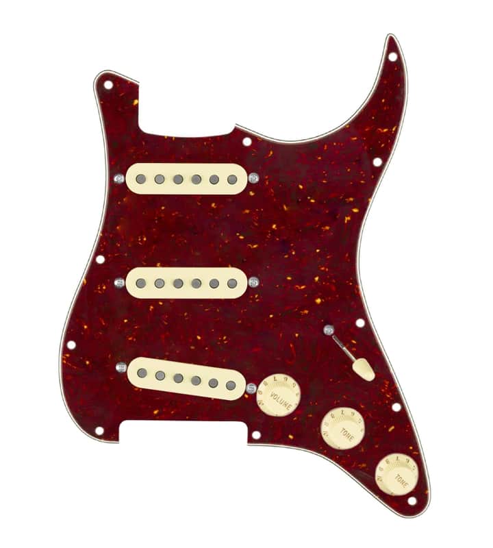 920D Custom Generation Loaded Pickguard For Strat With Aged White Pickups and Knobs, Tortoise Pickguard For Strat, and S5W-BL-V Wiring Harness image 1