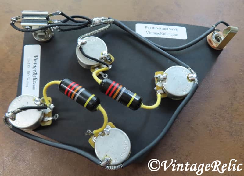 ES-335 Pre-wired Harness Bumblebee Oil .022uF Caps CTS fits Gibson Historic Vintage ES-330 image 1