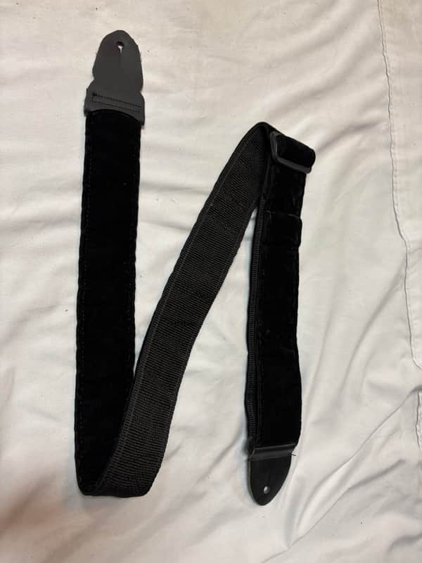 LM 2" Crushed Velvet Black guitar STRAP W/ Leather Ends- Comfortable, Soft - Fire Sale image 1