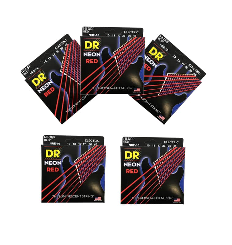 DR Strings Guitar Strings Electric Neon Red 10-46 Medium 5 Pack image 1