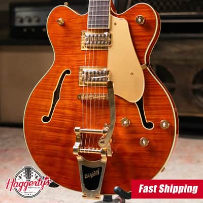 Gretsch Electromatic LTD Flame Okoume Broadkaster Double-Cut with Bigsby Electric Guitar - Roundup Orange image 1