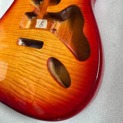 Cherry Burst Guitar Stratocaster Strat Style Body with Tiger Maple Top image 4