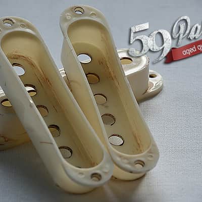 Set of 3 Hand Aged Fender pickup covers Aged White, relic, aged, Stratocaster, 59 Parts. image 4