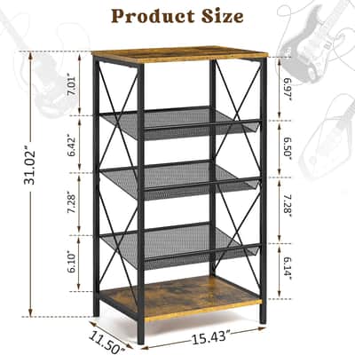 Guitar Pedal Organizer, 5 Tier Tuner Pedal Storage Shelf, Vintage Pedal Board Holder Stand, Freestanding Wooden Music Tuning Accessories Organization for Bass Guitar Ukulele Violin image 2