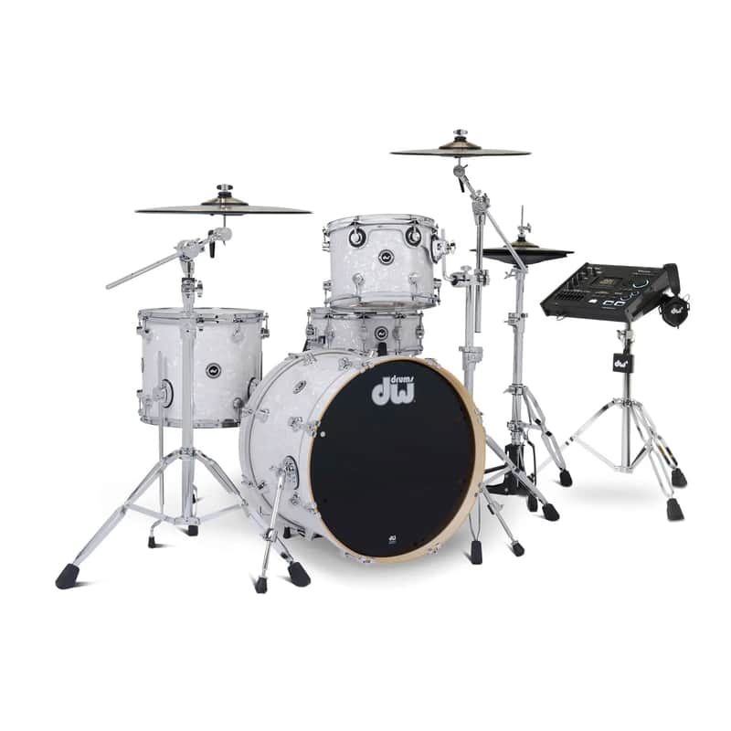 FREE TOM REBATE! - DW DWe 4pc Complete Electronic/Acoustic Drum Set w/Roland V71 White Marine image 1
