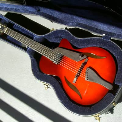 2017 Peerless 12" Serena carved spruce archtop, light travel/ parlor size guitar. Ruby Sunburst, image 9