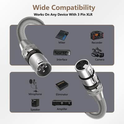 XLR Cable 8 ft 2 Pack, Premium XLR Microphone Cable, 3-Pin Balanced Shielded XLR Male to Female Mic Speaker Cord, Metal Spring SR, Black image 4