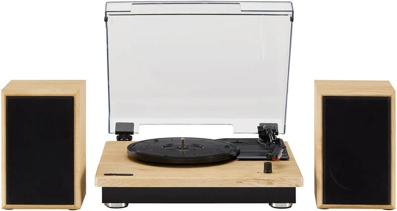 Crosley CR6043A-NA Brio Bluetooth Turntable Shelf System with Speakers Included - Natural image 1