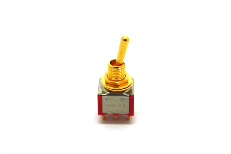 MINI GOLD TOGGLE SWITCH DPDT ON-ON FOR PHASE SWITCHING AND COIL TAPPING image 1