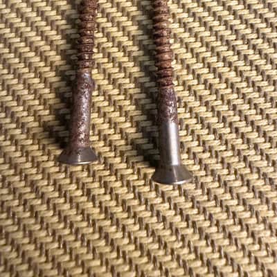 1954 Fender Stratocaster Bridge Trem Mounting Screws 2 Real Original 1954 1955 1956 1957 1958 1959 Strat SRV Eric Johnson Virginia 54 Clapton Brownie Blackie Better Than Callaham Glendale Allparts Real Vintage Playwear image 1