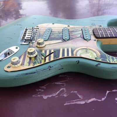FTGP Relic Japanese Garden wood art pickguard for stratocaster plus sticker image 8