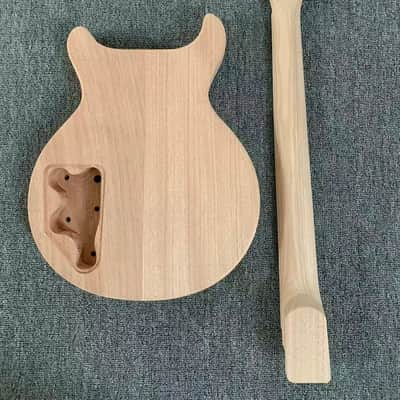 Double Cutaway Unfinished Mahogany Wood Guitar Body, Mahogany Neck image 4