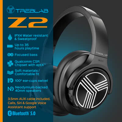 TREBLAB Z2 Over Ear Headphones - Bluetooth 5.0, Active Noise Cancelling, Up to 35H Battery Life image 6