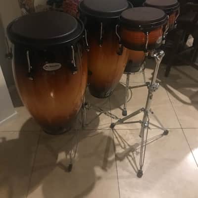New Latin Percussion M846S-VSB Matador Series Custom Accent 11/11.75/12.5 Conga Set and Bongos  with Stand, Black Hardware 2010s - Vintage Sunburst image 6